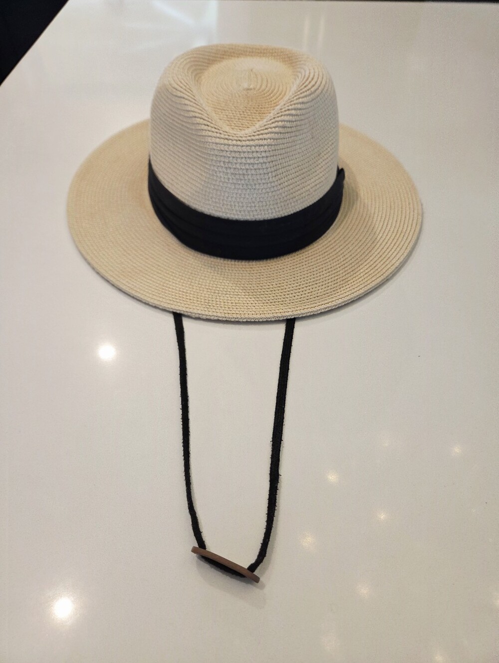 Wide-Brim Straw Fedora Hat with Black Band